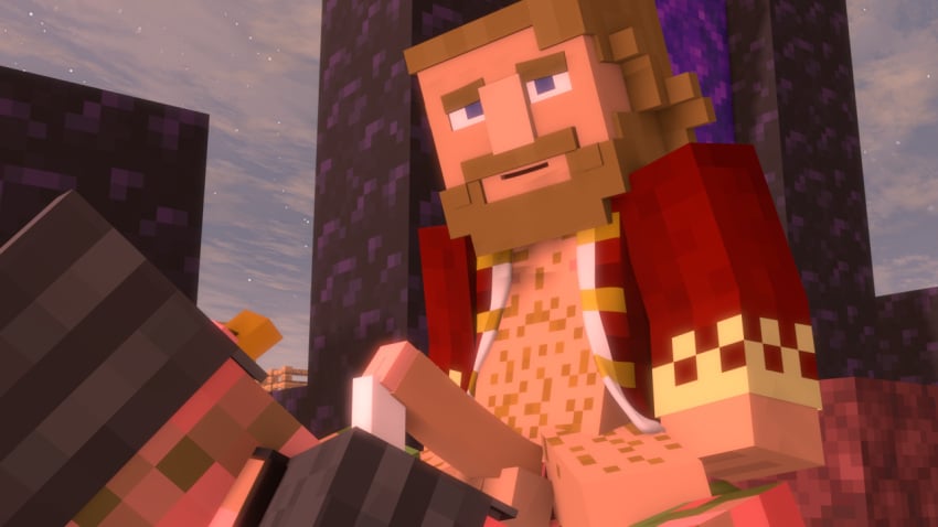 3d 3d_(artwork) beard blender_(software) body_hair chest_hair cum dilf fallen_kingdom_(captainsparklez) gay gpboss358 hairy human king king_(fallen_kingdom) male male/male male_only mature_male minecraft penis pig pig_boss_(take_back_the_night) robe size_difference take_back_the_night_(captainsparklez) zombie_pigman