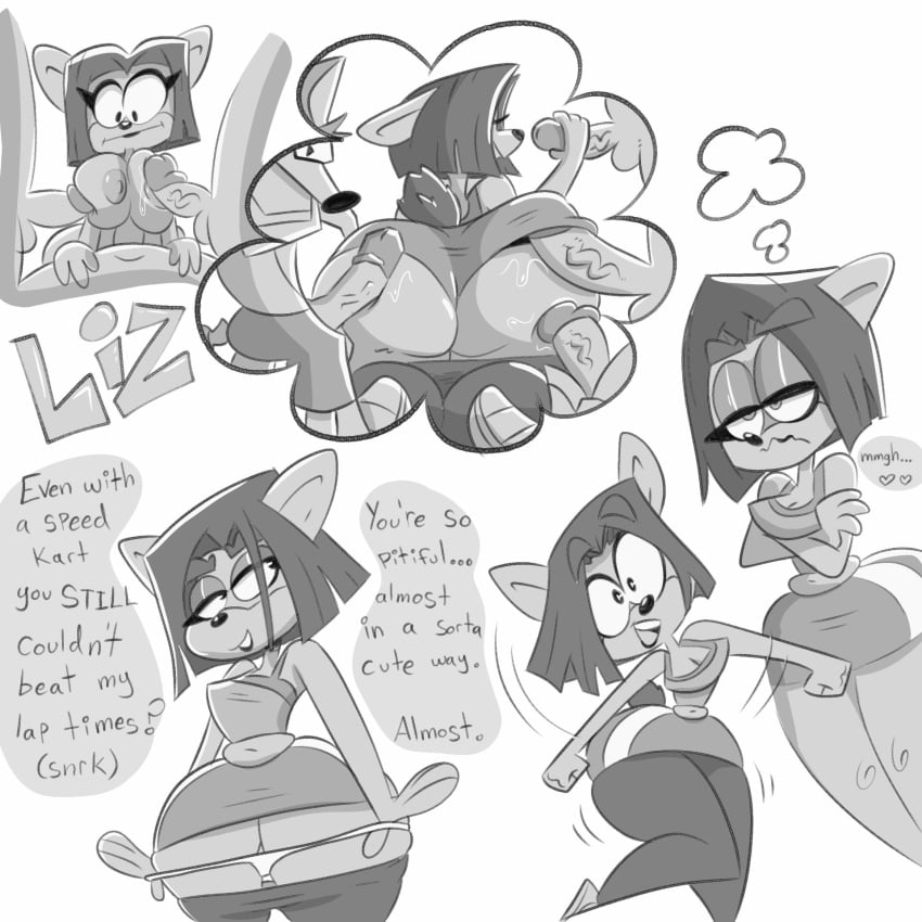 activision anthro areola ass bandicoot big_breasts big_butt breast_play breasts cleavage clothed clothing crash_(series) crash_bandicoot crash_team_racing_(series) dialogue eyelashes female furry furry_female furry_male genitals gheyblin group handjob hi_res huge_butt legwear_down liz_bandicoot looking_aside male male/female mammal marsupial monochrome navel nipples nude paizuri panties panties_down partially_clothed penile penis rear_view sex simple_background smile speech_bubble text thought_bubble titjob trophy_girls underwear underwear_down vein veiny_penis video_games white_background