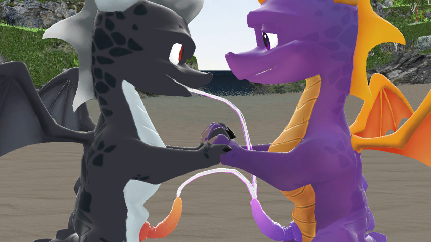 activision anthro anthro_only beach bodily_fluids cum cum_draining cum_in_mouth cum_in_penis cum_inside cum_transfer dark_body dark_spyro dragon draining drakeledragon duo erection face_to_face feral genital_fluids genitals happy happy_sex magic male male/male orange_body penis purple_body purple_penis red_penis seaside sex spyro spyro_the_dragon video_games wings