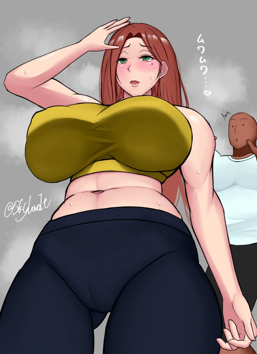 1boy 1girls big_breasts breasts brown_hair busty curvaceous curvy curvy_body curvy_female curvy_figure female green_eyes huge_breasts large_breasts mole mole_under_eye original original_character skyloveit voluptuous