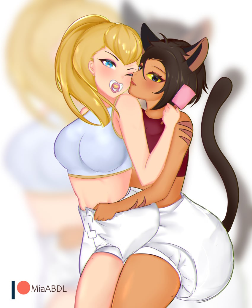 2020s 2021 2girls abdl adjusting_diaper adora artist_name blonde_female blonde_hair blue_eyes blush brown_hair brown_tail brush brushing_hair canon_couple cat_ears cat_tail catgirl catra clean_diaper dark-skinned_female dark_skin diaper diapered_lovers duo eyeshadow female female_only heterochromia hi_res human humanoid kissing large_breasts light-skinned_female light_skin long_hair looking_at_viewer love makeup miaabdl one_eye_closed pacifier pink_eyeshadow ponytail red_top she-ra_and_the_princesses_of_power short_hair tail thick_thighs top watermark white_diaper white_top yellow_eyes yuri