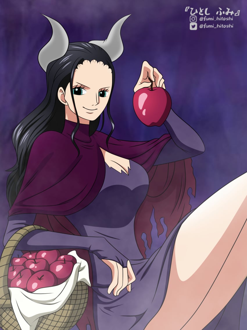 apple black_hair female female_only fumi_hitoshi halloween halloween_costume long_hair nico_robin one_piece straw_hat witch