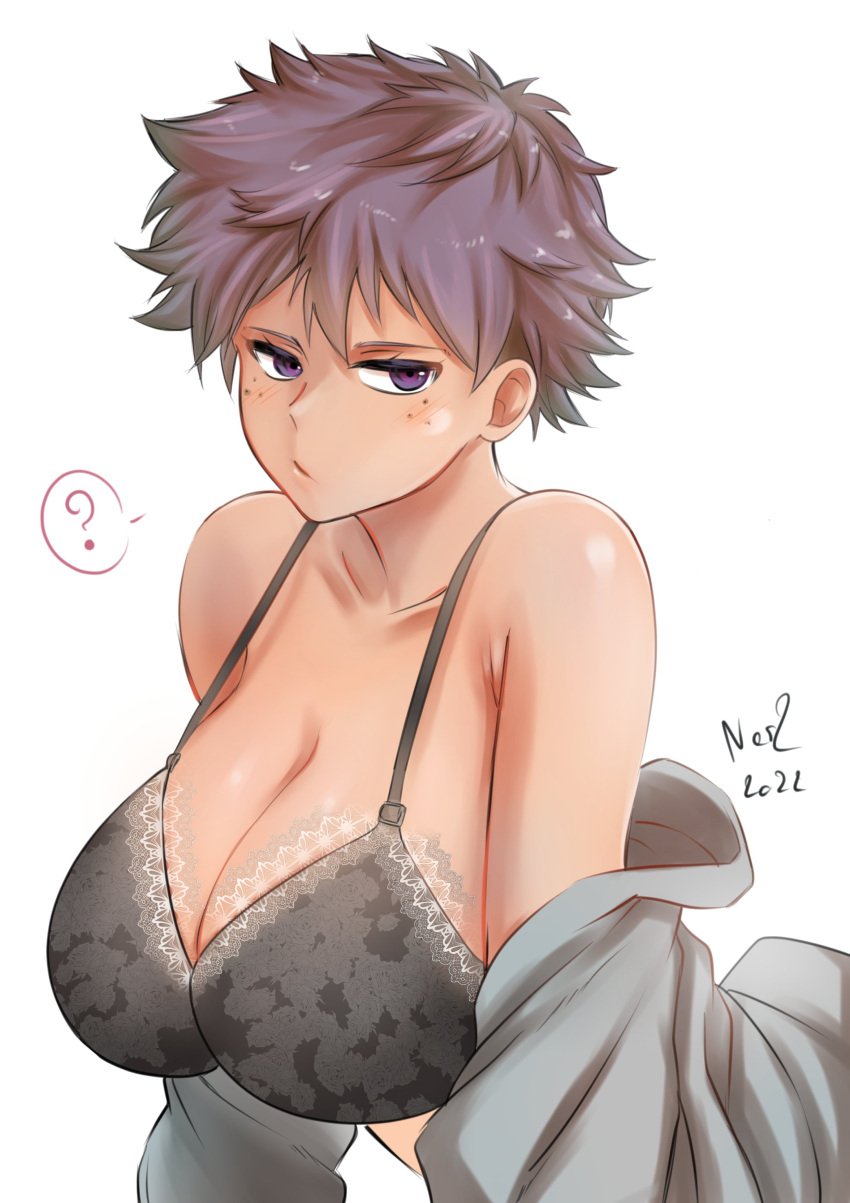 1girls 2022 ? big_breasts breasts cleavage female female_focus freckles large_breasts looking_at_viewer nesz purple_eyes short_hair simple_background solo solo_female solo_focus tomboy upper_body very_short_hair white_background