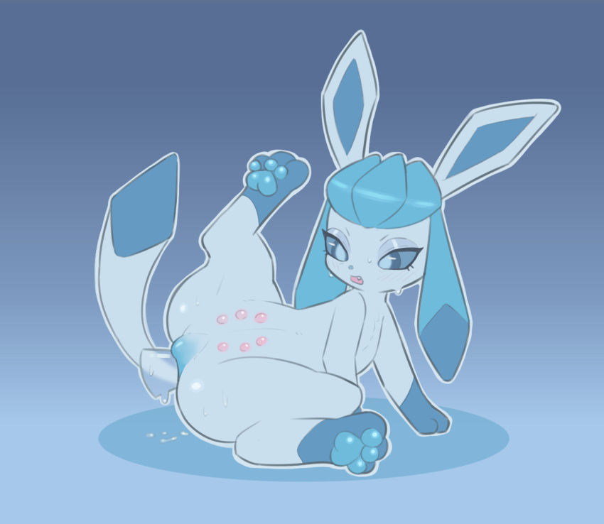 blue_body eeveelution female feral generation_4_pokemon genitals glaceon nintendo nipples one_leg_up pokemon pokemon_(species) pussy radishflavor raised_leg solo spread_legs spreading video_games