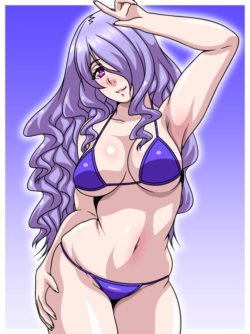 1girls alternate_costume bikini breasts camilla_(fire_emblem) female female_only fire_emblem fire_emblem_fates hair_over_one_eye inabakun00 large_breasts long_hair looking_at_viewer nintendo pink_eyes purple_bikini purple_hair purple_swimsuit sideboob smile solo swimsuit underboob very_long_hair