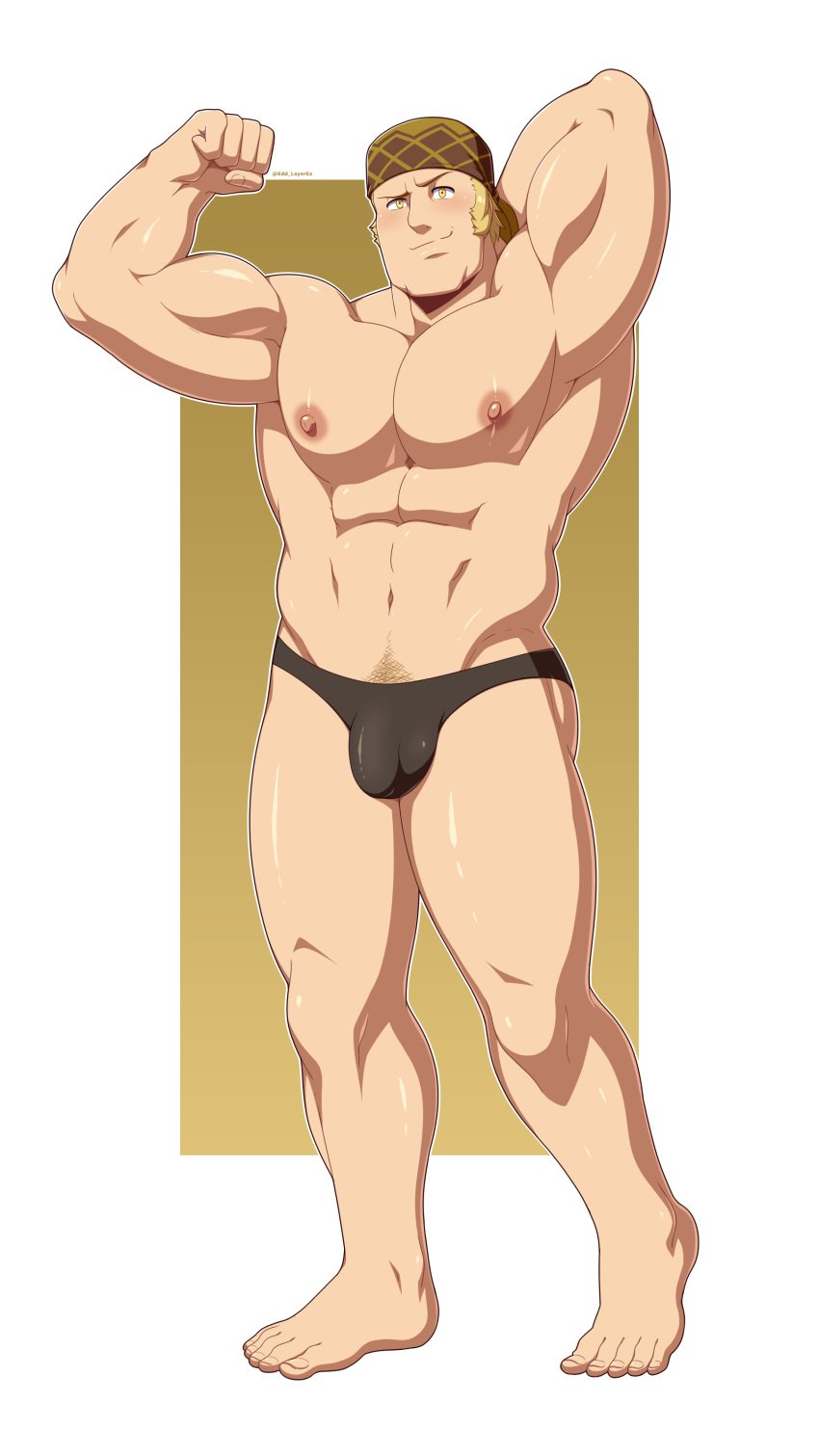 abs bandana bara barefoot biceps big_muscles blonde_hair bulge edd_layerex fire_emblem fire_emblem:_three_houses happy_trail himbo human male male_only muscular muscular_male nipples pecs penis raphael_kirsten speedo