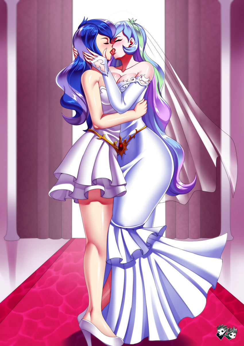 2girls bride clothed clothed_female clothing female female_only french_kiss french_kissing full_body human humanized incest jadenkaiba kissing marriage married married_couple married_woman mermaid_dress my_little_pony princess_celestia_(mlp) princess_luna_(mlp) shoes short_dress sister sister_and_sister sisters tongue tongue_kiss tongue_out wedding wedding_dress yuri