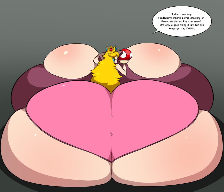 1girls ass_expansion blonde_hair breast_expansion gigantic_ass gigantic_breasts huge_ass huge_breasts hyper hyper_ass hyper_breasts long_hair mario_(series) mushroom nintendo princess princess_peach salokink super_mario_bros. super_mushroom too_big_to_move