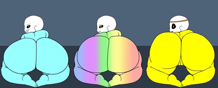 3girls ass big_ass big_butt blue_body ectobody ectobutt ectopussy female female_only looking_at_viewer looking_back multiple_girls presenting_ass rainbow rainbow_body rule_63 sans sans_au showing_ass skull smile smiling tagme tagme_(artist) undertale_au yellow_body