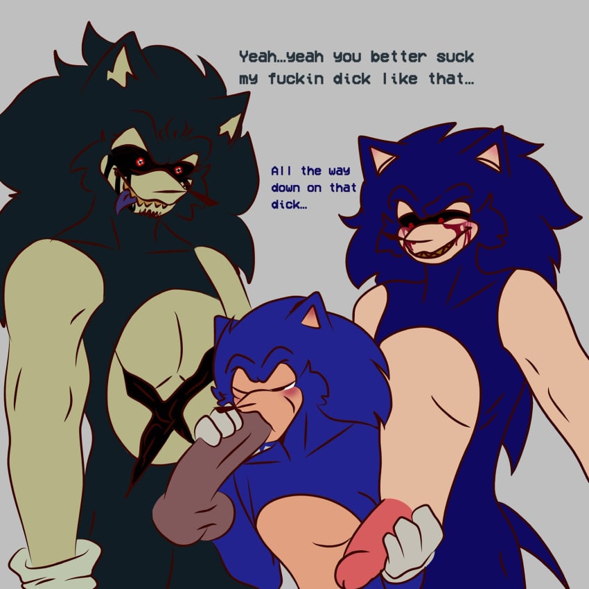 balls blood blowjob blue_fur blush cleetusnsfw exe_(revie) faker_(revie) fondling_penis gay incest large_penis lord_x mobian mobian_(species) sega sonic.exe sonic.exe_(character) sonic_(series) sonic_the_hedgehog_(series) spit text threesome tongue_out yellow_teeth