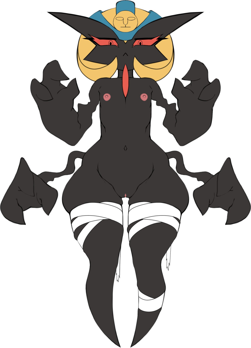 4_arms black_skin cofagrigus cofavoir fir3born flat_chest flat_chested fusion gardevoir multi_arm multi_limb nipples no_breasts pokemon pokemon_(species) pokemon_fusion pussy red_eyes