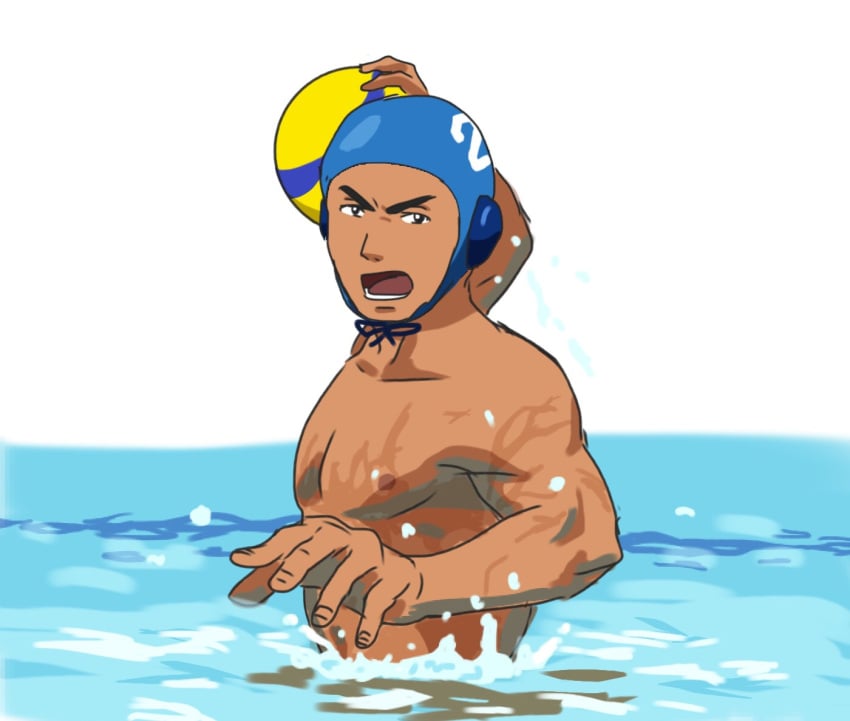 1boy 2015 abs beach_ball black_eyebrows black_eyes male male_focus male_only ruizu ruizu_(takakisan503) solo swim_cap swimming_pool tagme toned toned_male water water_polo wet