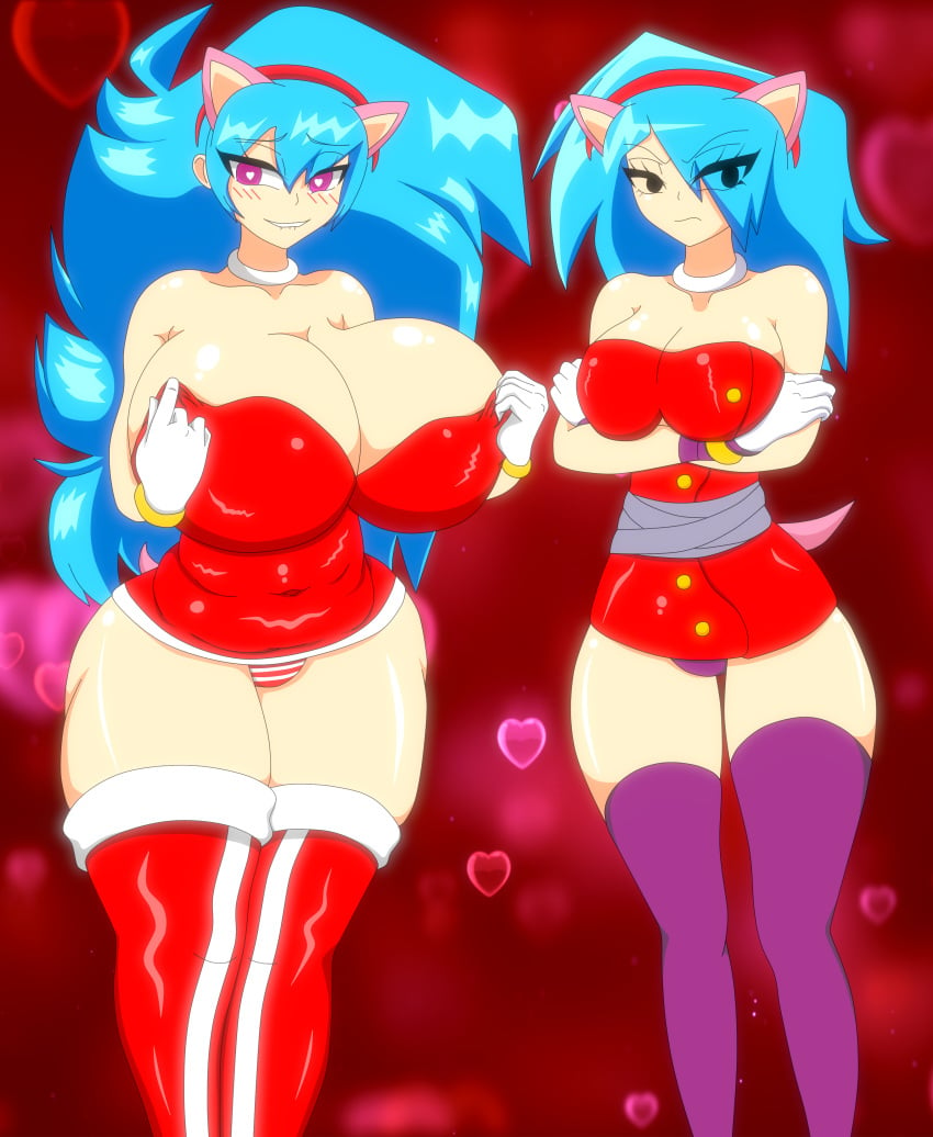 2022 2022s 2girls amy_rose_(boom) amy_rose_(boom)_(cosplay) amy_rose_(cosplay) animal_ears animal_tail big_breasts blue_hair boots breasts chonk_mama chubby chubby_female cleavage colored colorful cosplay crossover crossover_cosplay dress female_focus female_only friday_night_funkin friday_night_funkin_mod gloves hair hairband headband heart-shaped_pupils hi_res huge_ass huge_breasts huge_butt long_hair looking_at_viewer newgrounds nusky panties purple_eyes purple_panties red_dress red_hairband sega short_skirt sky_(friday_night_funkin) skyblue skyverse small_breasts small_clothes sonic_(series) sonic_boom sonic_the_hedgehog_(series) striped_panties tail thick_thighs thighhigh_boots thighhighs thighs wide_hips xml_xrossover(artist)