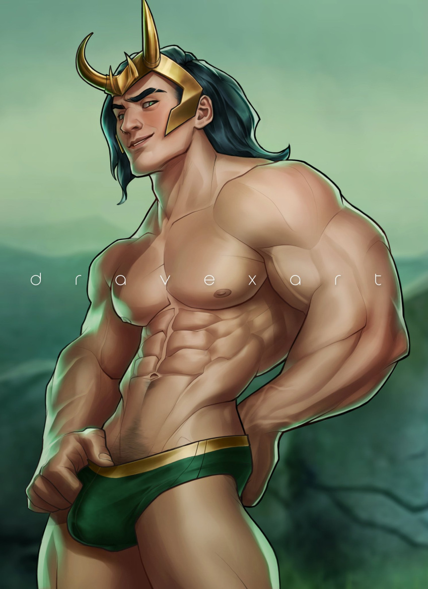 bulge disney+ dravexart human human_only light-skinned_male light_skin loki_(marvel) loki_(series) looking_at_viewer male male_only marvel marvel_cinematic_universe muscular muscular_male president_loki underwear underwear_only