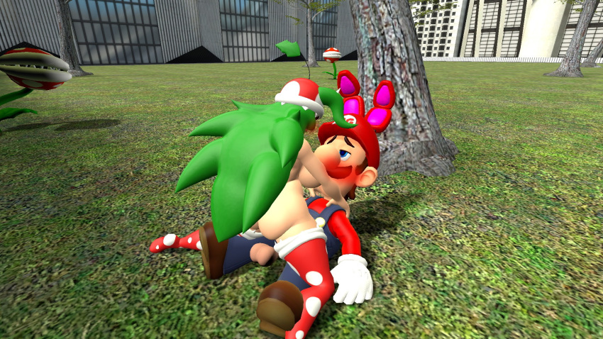 3d blush bunny_ears clothed_male_nude_female cowgirl_position duo duo_focus garry's_mod mario_(series) naked_female on_ground outdoors piranha_plant piranha_plant_girl plumberbun_(bg69) poorly_made sex woman_on_top