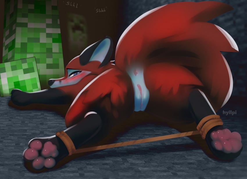 2022 4_toes anus blue_eyes canid canine digital_media_(artwork) feet female feral fox fur genitals hyilpi mammal microsoft minecraft mojang pawpads pussy red_body red_fur toes video_games vixy_(hyilpi) xbox_game_studios