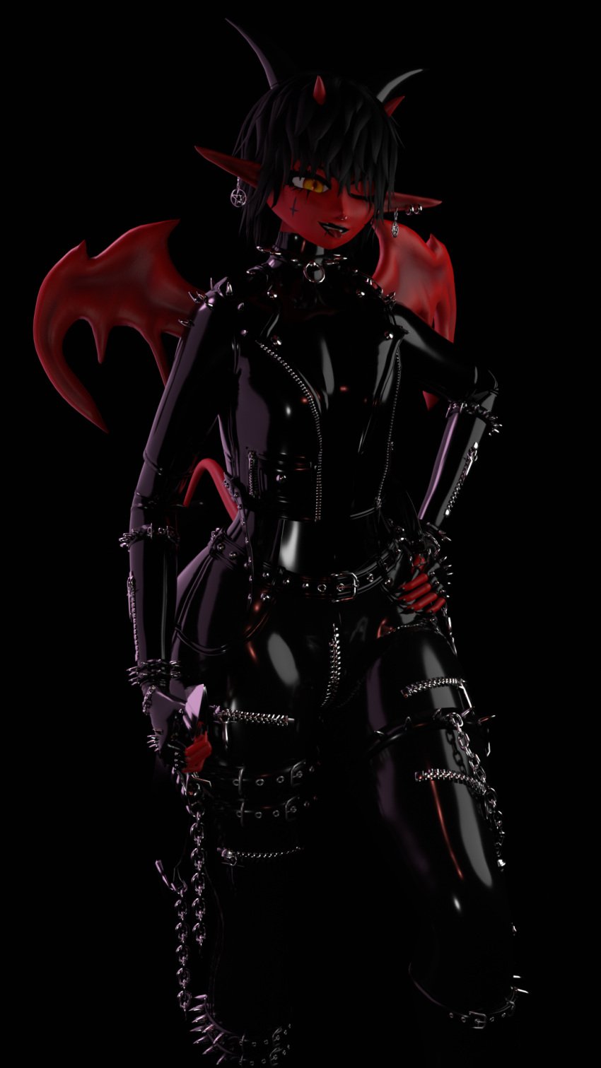 1boy 3d ass assassin aval big_ass big_butt black_hair bracelet bubble_butt chains cute demon demon_boy demonic_eyes earrings femboy feminine_male goth horns humanoid jacket knife latex latex_clothing latex_jacket latex_leggings latex_suit luxxilunar male male_only nose_piercing pointy_ears red_skin round_ass shiny shiny_clothes slim_waist small_waist smile solo spiked_collar spikes studs tail thick_thighs thighs thin_arms tongue tongue_out yellow_eyes zipper