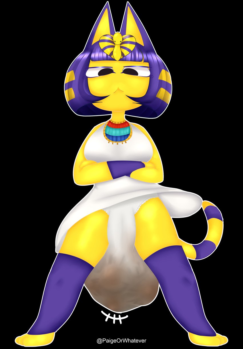 1girls 2022 animal_crossing ankha black_background crossed_arms female messing nintendo paigewhatevs panty_poop panty_pooping scat shit simple_background soiling