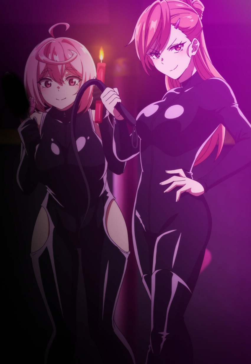 2023 2girls accurate_art_style artist_request aruaru breasts clothing hips holding_object kaminaki_sekai_no_kamisama_katsudou large_breasts official_art pink_eyes pink_hair screencap shiruriru studio_palette thick_thighs thighs wide_hips