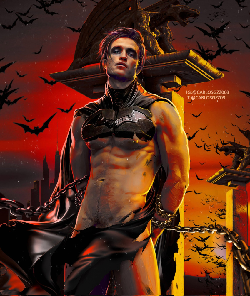 actor batman bruce_wayne carlos_gzz celebrity chains covered_crotch dc dc_extended_universe graveyard in_character looking_at_viewer male male_only muscles muscular muscular_male robert_pattinson the_batman_(2022)