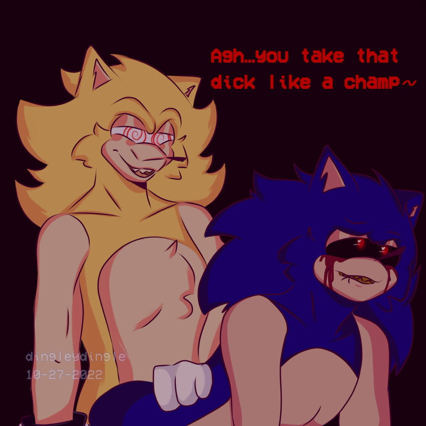 anthro_on_anthro bareback biting_lip blood_on_face blue_fur cleetusnsfw cross-eyed expressive fleetway_super_sonic mobian_(species) sonic.exe sonic.exe_(character) sonic.exe_(creepypasta) text watermark yellow_fur