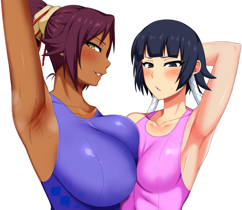 2girls :v alternate_version_at_source armpit_fetish armpit_focus armpit_pose armpit_pussy armpit_sex_invitation armpit_sweat armpits arms_behind_head arms_up bangs black_eyes black_hair bleach blue_shirt blue_tank_top blunt_bangs blush breast_press breast_size_difference breasts breasts_pressed_together chocolate_and_vanilla clothing cropped curvaceous dark-skinned_female dark_skin deep_armpits female female_only heavy_blush high_ponytail high_resolution huge_breasts interracial interracial_yuri large_breasts large_filesize light-skinned light-skinned_female long_hair looking_at_viewer medium_breasts multiple_girls murasame_(pixiv_38411450) no_background parted_bangs parted_lips petite pink_shirt pink_tank_top ponytail presenting_armpit purple_hair shihouin_yoruichi shirt short_hair short_hair_with_long_locks showing_armpits sideboob sidelocks size_difference skin_difference smelly_armpits smile smooth_armpits soifon steaming_body steamy_armpits stinky_armpits sweat sweaty sweaty_armpits tank_top teacher_and_student third-party_edit tied_hair transparent_background very_high_resolution yellow_eyes