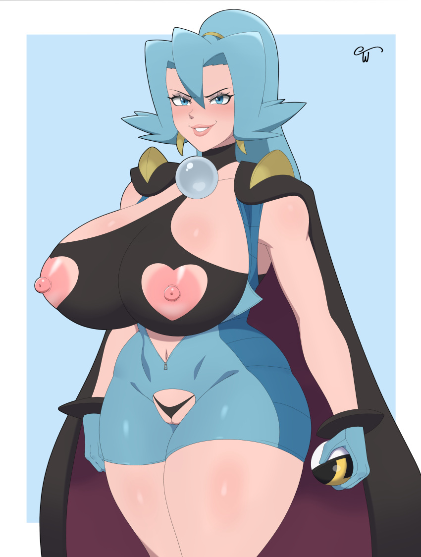 1girls 2022 big_breasts big_thighs black_panties blue_eyes blue_hair breasts cape clair_(pokemon) earrings erect_nipples female gloves heart_cutout huge_breasts huge_thighs large_breasts large_thighs lips lipstick long_hair make_up makeup nintendo pink_lips pink_lipstick pokemon pony_tail ponytail pussy pussy_peek shiny_ass shiny_breasts shiny_butt shiny_hair shiny_skin skimpy_panties skimpy_underwear smile smiling smiling_at_viewer thick_thighs thighs tight_clothing tight_panties truewaifu white_skin