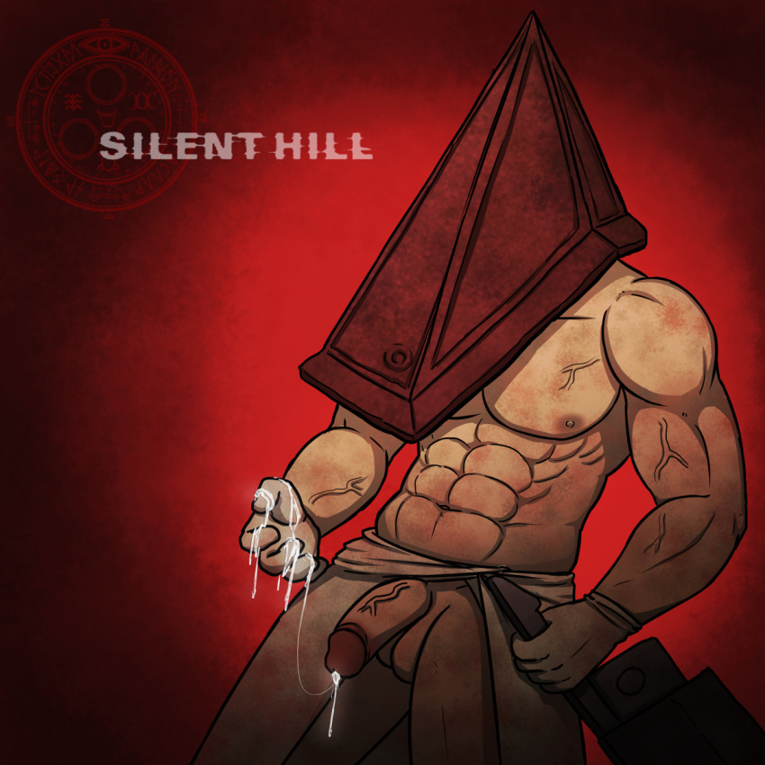 after_orgasm balls bara cum cum_on_hand cum_trail gay hypno_neet male male_only muscles muscular penis pyramid pyramid_head silent_hill silent_hill_2 solo solo_male waist_apron