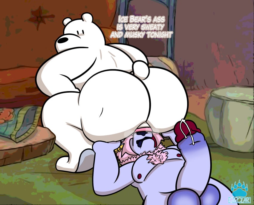 ass balls big_balls big_butt big_penis bodily_fluids cartoon_network cum dirty_talk duo floor_sex fur furniture genital_fluids genitals grolarbearsins hair hi_res huge_cock hybrid hyper hyper_genitalia hyper_penis ice_bear leaking_cum male male/male mammal musk_clouds penis pink_hair polar_bear purple_body purple_fur sniffing sniffing_anus tan_body tan_fur tongue ursid ursine we_bare_bears