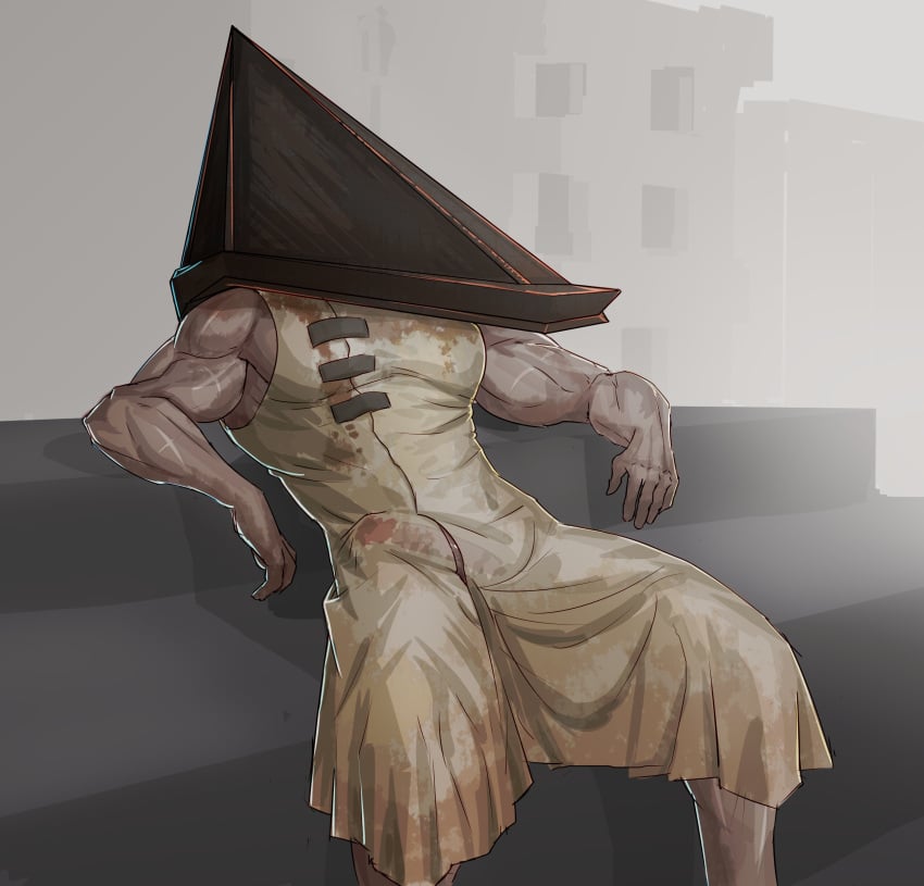 apron balls bara boner bulge erection erection_under_clothes gay male male_only muscles muscular penis pyramid pyramid_head sedo sedo_(usingincognito) silent_hill silent_hill_2 solo solo_male spread_legs usingincognito