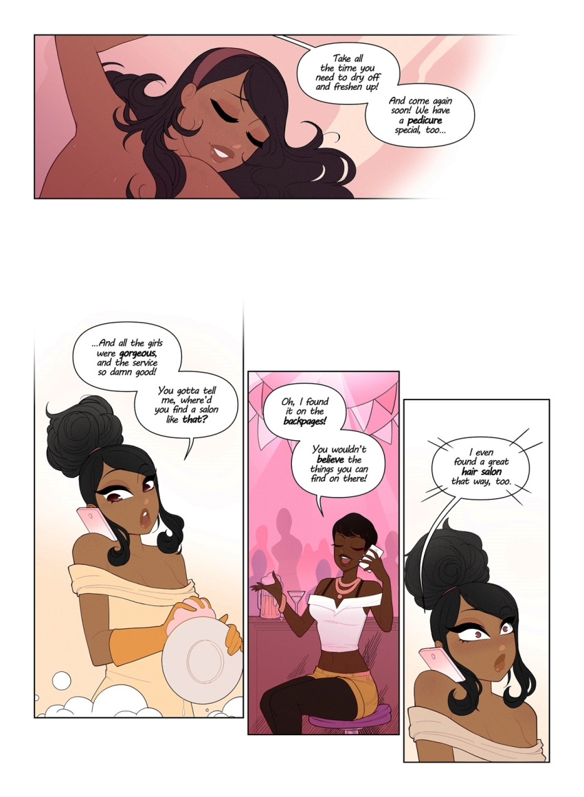 2d 2girls color colored coloured comic comic_page dark-skinned_female dark_skin english_text eyeliner eyeshadow female female_only hair human lipstick makeup polychrome sugaryacidart text white_sclera