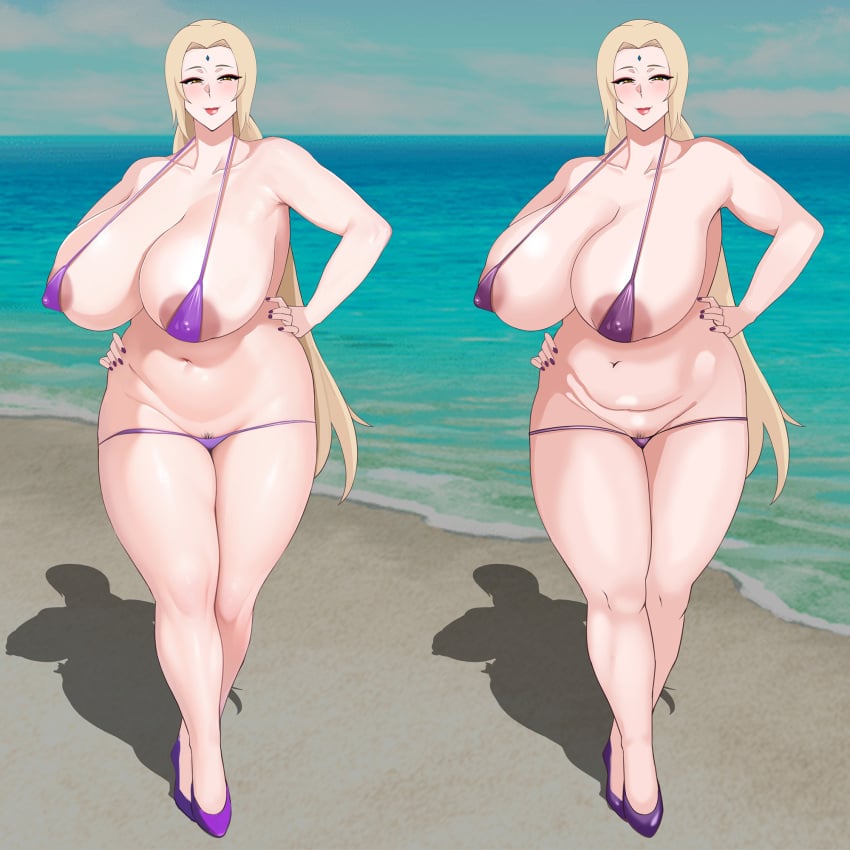 1girls areolae beach bedroom_eyes belly_button big_breasts bikini blonde_hair blush boruto:_naruto_next_generations brown_eyes busty child_bearing_hips clone curvaceous curvy curvy_body curvy_female curvy_figure erect_nipples female female_focus female_only female_pubic_hair footwear g-string goldmilk hand_on_hip heels high_heels hourglass_figure huge_areolae huge_breasts large_areolae large_breasts legs_crossed legs_together light-skinned_female light_skin lips lipstick long_hair looking_at_viewer makeup mature mature_female micro_bikini milf nail_polish narrowed_eyes naruto naruto_(classic) naruto_(series) naruto_shippuden nipples ocean oppai outdoors outside painted_nails pale-skinned_female pale_skin panties pink_lips pink_lipstick pink_nipples pinup pubes pubic_hair purple_bikini purple_heels purple_high_heels purple_nail_polish purple_nails purple_panties purple_swimsuit purple_thong shounen_jump skimpy skimpy_bikini smile smiling smiling_at_viewer solo solo_female solo_focus swimsuit thick_thighs thighs thong tsunade very_long_hair voluptuous wide_hips