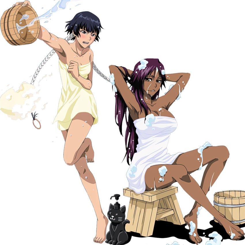 >:) 1:1_aspect_ratio 2girls 5_toes alternate_version_at_source alternative_costume armpit_pose armpits arms_behind_head arms_up bangs bare_arms bare_legs barefoot barely_clothed bathing bathing_together black_cat black_eyes black_hair bleach blunt_bangs blush breast_size_difference breasts caught caught_in_the_act chocolate_and_vanilla cleavage clothing crossed_legs d:< dark-skinned_female dark_skin deep_armpits dorsiflexion embarrassed embarrassed_female feet feline female female_only fit_female hair_down high_resolution holding_bucket holding_towel large_breasts legs light-skinned light-skinned_female long_hair long_legs looking_at_viewer medium_breasts multiple_girls muscular_armpits naked_towel nearly_nude no_background official_art oh_shit_adidas_coming one_arm_up parted_bangs parted_lips perky_breasts pov presenting_armpit public_bathing purple_hair running_towards_viewer seductive_eyes seductive_look seductive_smile shared_bathing shihouin_yoruichi short_hair short_hair_with_long_locks showing_armpits sideboob sitting_on_stool skin_difference smaller_version_at_source smile smooth_armpits soap_bottle soap_bubbles soap_dispenser soifon standing standing_on_one_leg teacher_and_student third-party_edit throwing_water toes toned toned_body toned_female topaz_a.i._gigapixel towel transparent_background tsundere upscaled wet_hair wet_skin wet_towel white_towel wooden_bucket wooden_stool yellow_eyes yellow_towel