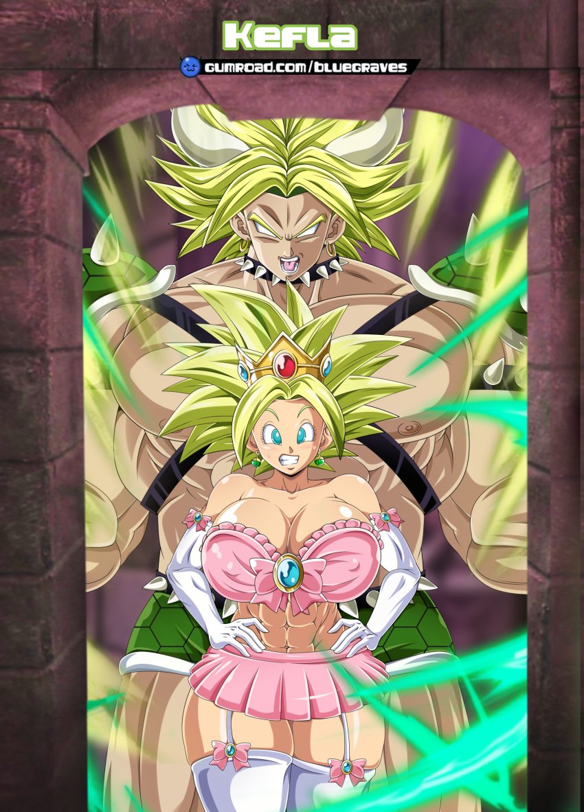 1boy 1girls abs alien alien_girl alternate_breast_size alternate_timeline belly belly_button big_breasts big_hair big_thighs blue_eyes bluegraves blush bowser bowser_(cosplay) bracelet bracelets breasts broly broly_(dragon_ball_z)_1993 brown_skin busty cleavage clothed cosplay crossover crown curvaceous curvy curvy_figure dragon_ball dragon_ball_super dragon_ball_xenoverse dragon_ball_z earrings female fusion future gloves green_eyes green_hair halloween halloween_costume harness holidays horns hourglass hourglass_figure huge_breasts huge_thighs kefla large_breasts leggings legs looking_at_viewer male mario_(series) multiverse muscular muscular_female muscular_male nipples open_clothes open_mouth parody pink_clothes pink_clothing pool poolside potara_earrings princess princess_peach princess_peach_(cosplay) revealing_clothes shell shounen_jump shy size_difference skirt slim_waist smile spiky_hair sports_bra super_saiyan super_saiyan_2 sweat sweatdrop thick_thighs thighs universe_6 voluptuous wavy_hair wide_hips