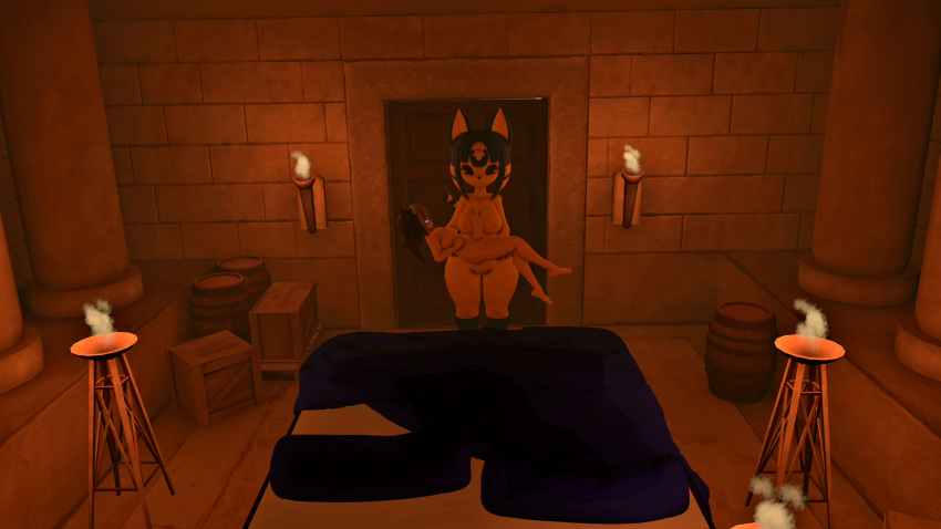 1boy 1boy1girl 1girls 2022 3d 3d_(artwork) 3d_model animal_crossing ankha ankha_(animal_crossing) ankha_(hazeker) bed black_hair blue_hair breasts carrying cat_ears catboy catgirl doubutsu_no_mori female fire hazeker imminent_paizuri male nairu_(doubutsu_no_mori) nintendo penis source_filmmaker white_hair yellow_body yellow_skin