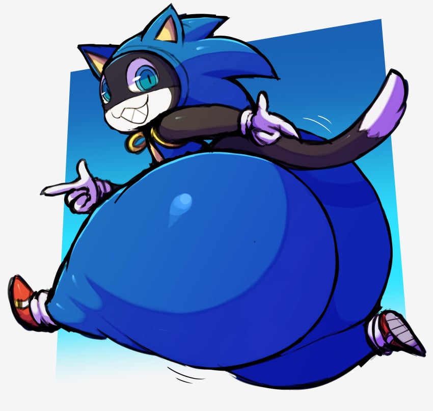 1boy anthro atlus atsuinekowo big_ass black_fur blue_eyes bubble_butt cosplay costume dumptruck_ass felid feline felis femboy gigantic_ass huge_ass hyper_ass looking_at_viewer looking_back male male_focus male_only massive_ass morgana_(persona) persona_5 pointing sega sonic_(cosplay) sonic_(series) sonic_the_hedgehog_(cosplay) tagme thick_thighs thighs wide_hips