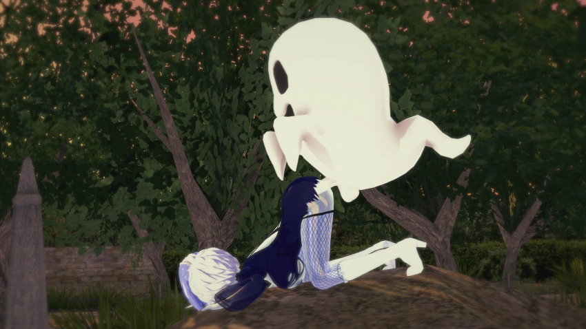 16:9 1boy 1girls 3d cemetery female female_penetrated fishnet_stockings fishnets funny ghost ghost_girl halloween male outdoors partially_clothed phantasma_phantom scooby-doo scooby-doo_and_the_ghoul_school sex spooky stockings torn_clothes transparent_body white_hair