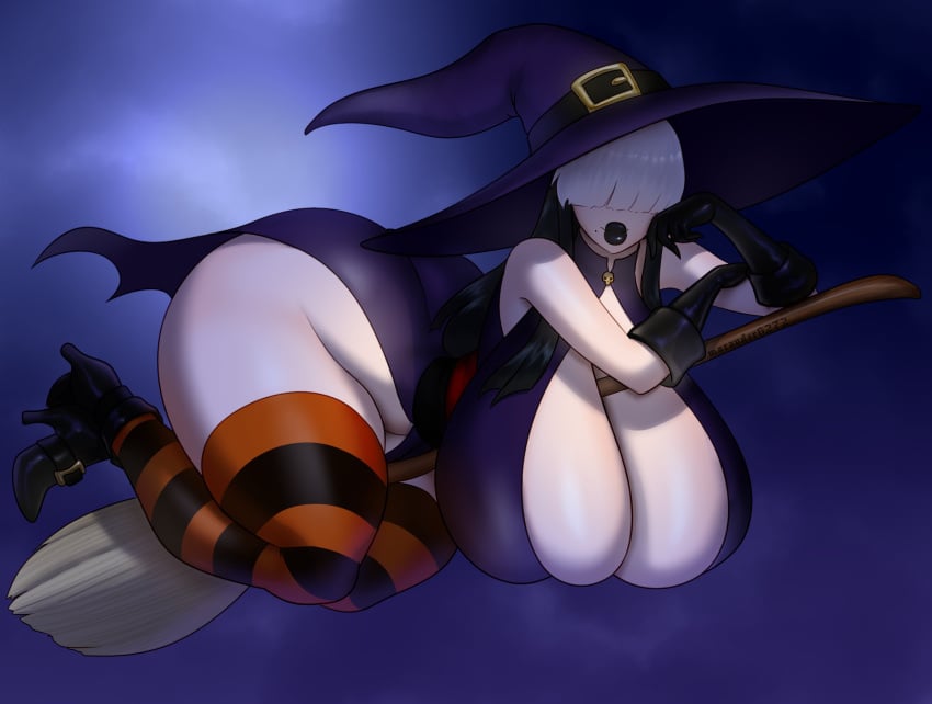 1girls big_breasts black_hair black_lipstick gothmom hair_between_eyes halloween holidays huge_breasts long_hair marauder6272 pale-skinned_female pale_skin thick_thighs voluptuous voluptuous_female witch witch_hat