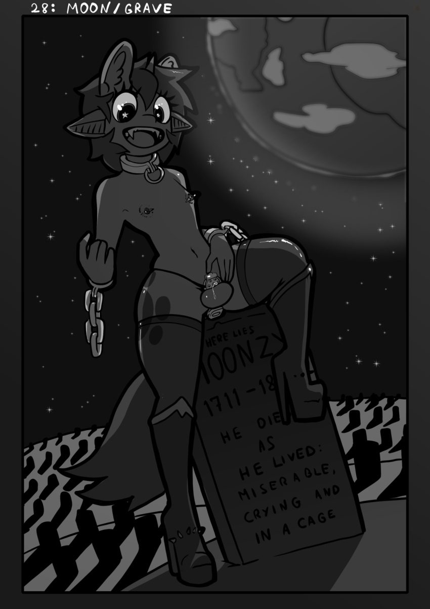 anthro cemetery chastity_cage chastity_device clothed clothing crossdressing girly hi_res husdur kinktober kinktober2022 male monochrome page_28 tombstone