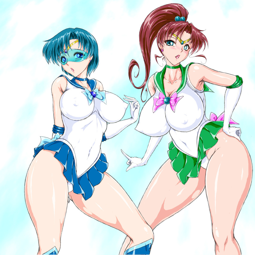 ami_mizuno bishoujo_senshi_sailor_moon blue-tinted_eyewear clothing large_breasts makoto_kino marubayashi_shumaru medium_breasts sailor_jupiter sailor_mercury skirt tinted_eyewear visor