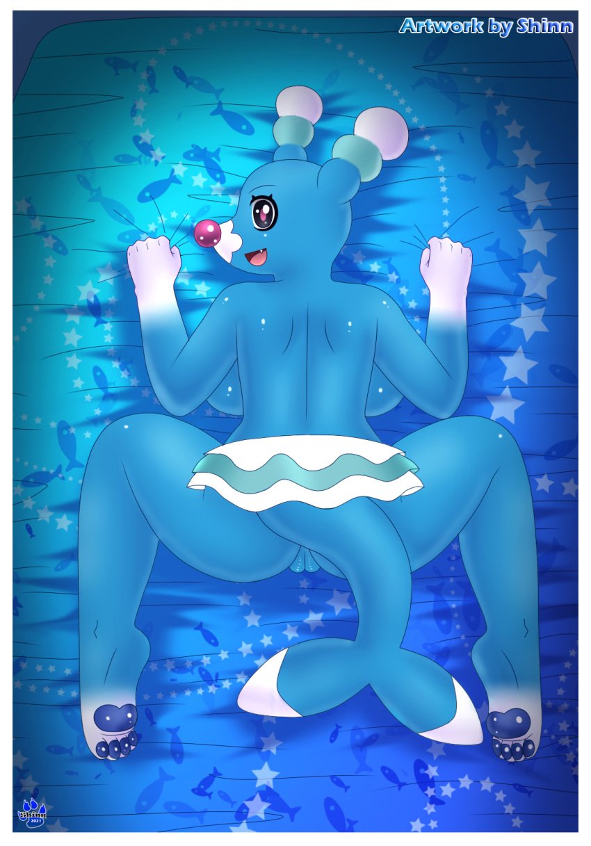 anthro ass blue_body brionne female generation_7_pokemon genitals hi_res looking_at_viewer nintendo open_mouth pokemon pokemon_(species) pokemorph pussy red_eyes shinn solo spread_legs spreading video_games