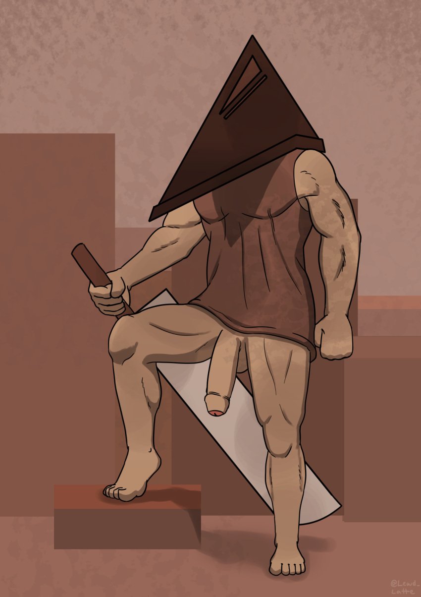 armor bottomless box clothed clothing container erection foreskin genitals headgear helmet hi_res human human_only konami lewd_latte male mammal mask melee_weapon not_furry pantsless penis pyramid_head_(silent_hill) silent_hill solo sword video_games weapon