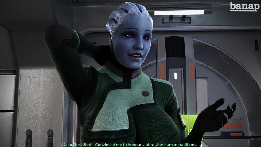 1futa 3d 3d_(artwork) alien_girl asari asari_futanari banap blender blender_(software) blue_skin comic english_text futa_only futanari liara_t'soni mass_effect no_nut_november sci-fi science_fiction smile solo tagme text