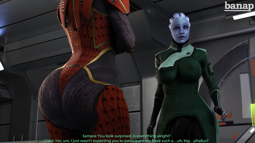 2futas 3d alien_girl asari ass banap big_ass blender blender_(software) blue_skin breasts bulge comic english_text faceless faceless_character faceless_futanari futa_only futanari liara_t'soni mass_effect no_nut_november samara sci-fi science_fiction self_upload shock shocked shocked_expression tagme text tight_clothing