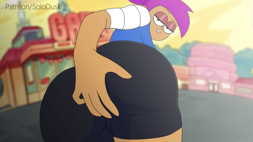 1280x720 1girls 2d animated ass ass_focus big_ass butt butt_focus dat_ass digital_art digital_media enid female female_only gif looking_at_viewer ok_k.o.!_let's_be_heroes presenting_ass purple_hair rear_view self_spanking shorts solodusk57 spandex spandex_shorts spanking spanking_ass tagme tied_hair