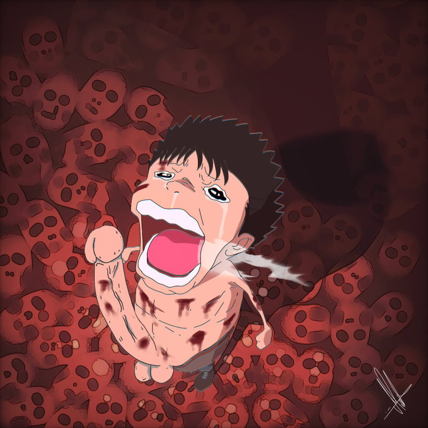 1boy artist_request berserk big_penis bleeding blood crying funny guts_(berserk) male male_only meme muscular muscular_male nude nude_male one_piece penis sad the_one_piece_is_real wounded