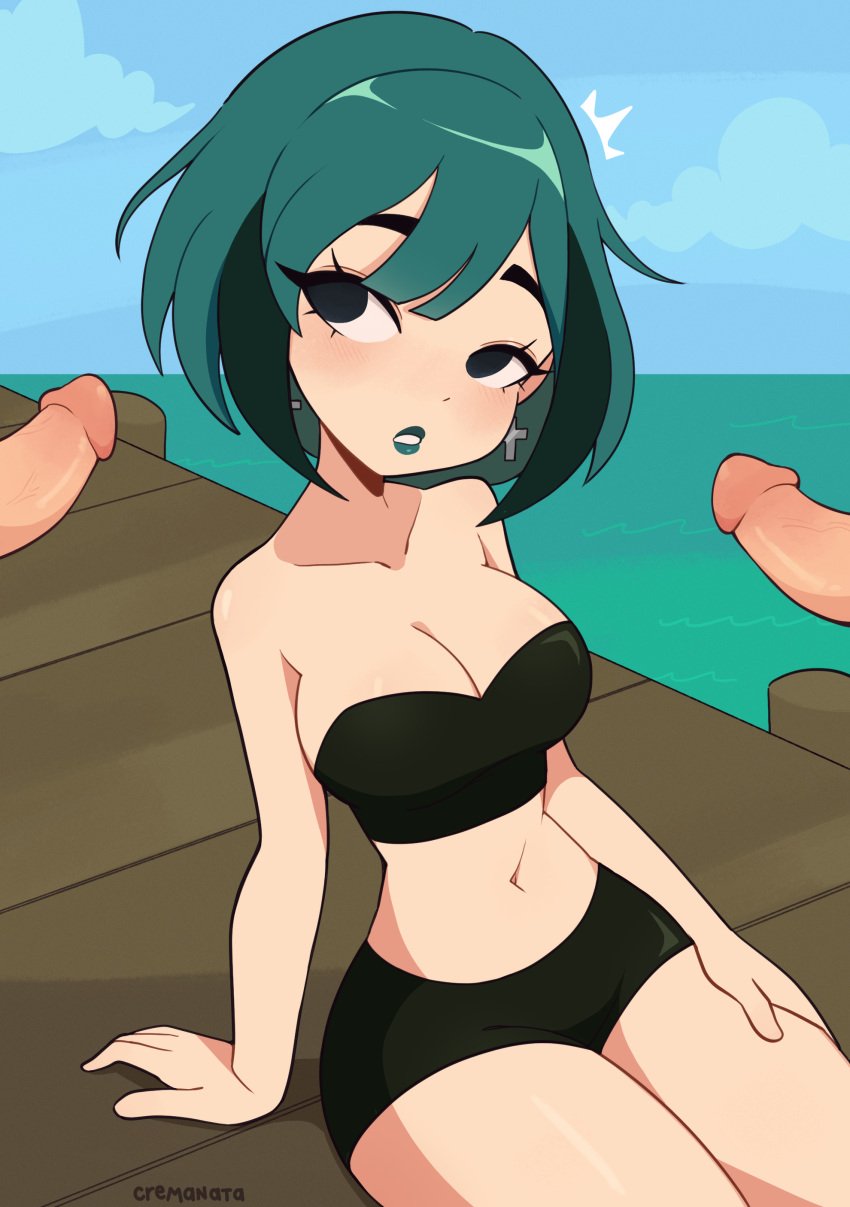 1girls cremanata female floating_penis gwen_(tdi) lipstick multiple_penises partial_male pier surprised tagme total_drama_island turquoise_hair