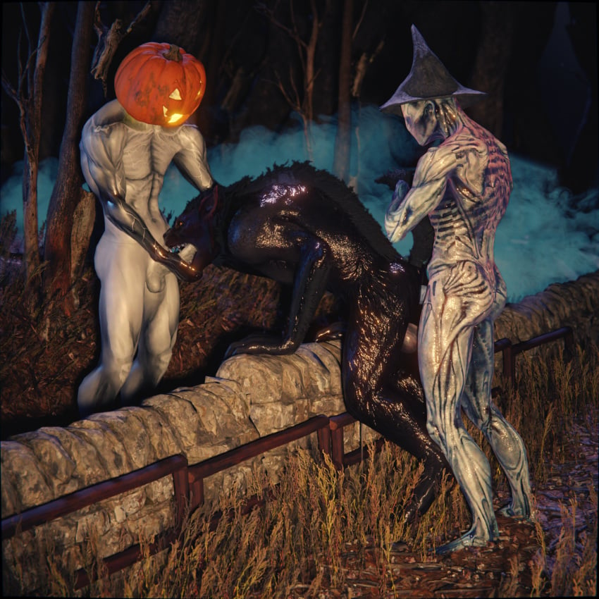 3boys 3d 3d_(artwork) anal anal_sex anthro canid canine canis digital_media_(artwork) fellatio foggy food forest fruit fur gay genitals group group_sex halloween halloween_costume hi_res jack-o'-lantern male male/male male_penetrated male_penetrating male_penetrating_male mammal monster nude oral outlast penetration penile penis plant pumpkin pumpkin_head ralic_turman red_barrels sex skyrim skyrim_werewolf spirit the_elder_scrolls threesome tree trio video_games walrider were werecanid werecanine werewolf yaoi