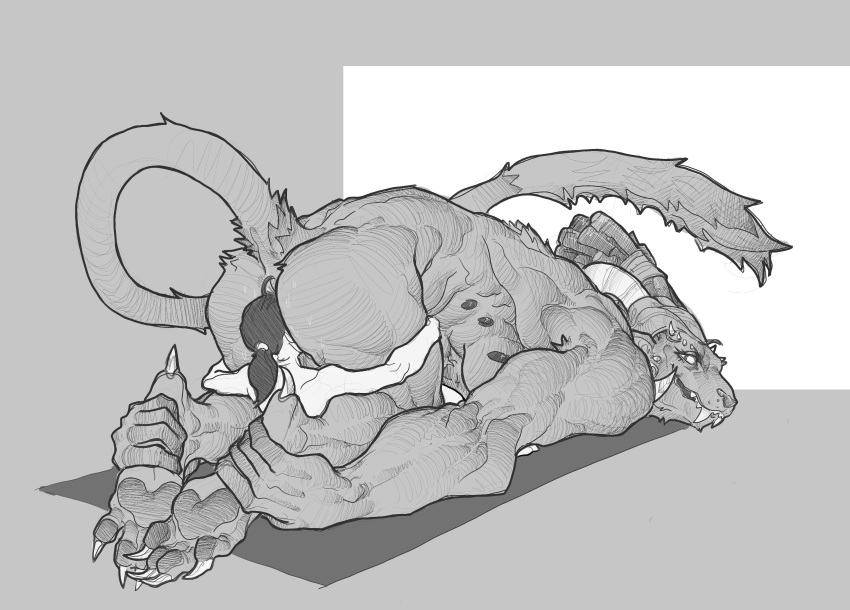 2022 6_nipples absurd_res anal anthro anus ass biped bodily_fluids charr claws dewclaw digital_media_(artwork) digitigrade duo facesitting fangs felid female grey_background greyscale guild_wars hair hi_res horn human human_on_anthro interspecies larger_anthro larger_female looking_back lying male mammal monochrome multi_nipple muscular muscular_anthro muscular_female nipples nsfuwu4 on_front oral pawpads ponytail rimming sex simple_background size_difference smaller_human smaller_male smile sweat sweaty_butt toe_claws video_games