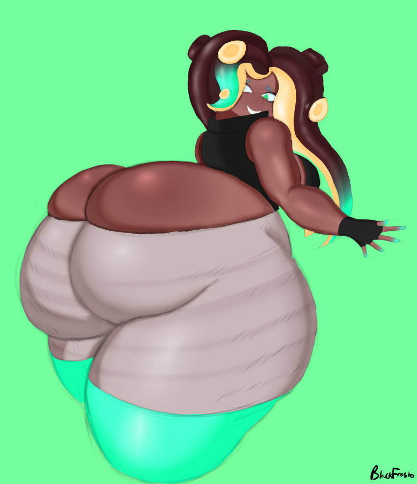 1girls ass_cleavage blackfrost666 butt_crack dark_skin female female_focus female_only huge_ass looking_back marina_(splatoon) skindentation splatoon splatoon_2 thick_thighs